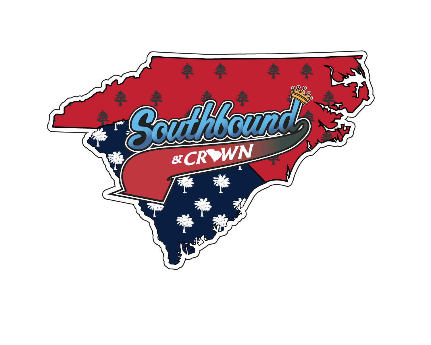 Southbound & Crown sticker shaped like North and South Carolina